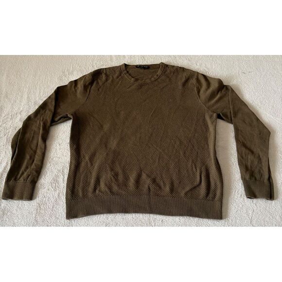 Michael Kors‎ Mens Sweater Size XL Waffle Knit Dark Olive Green Workwear - Picture 1 of 7